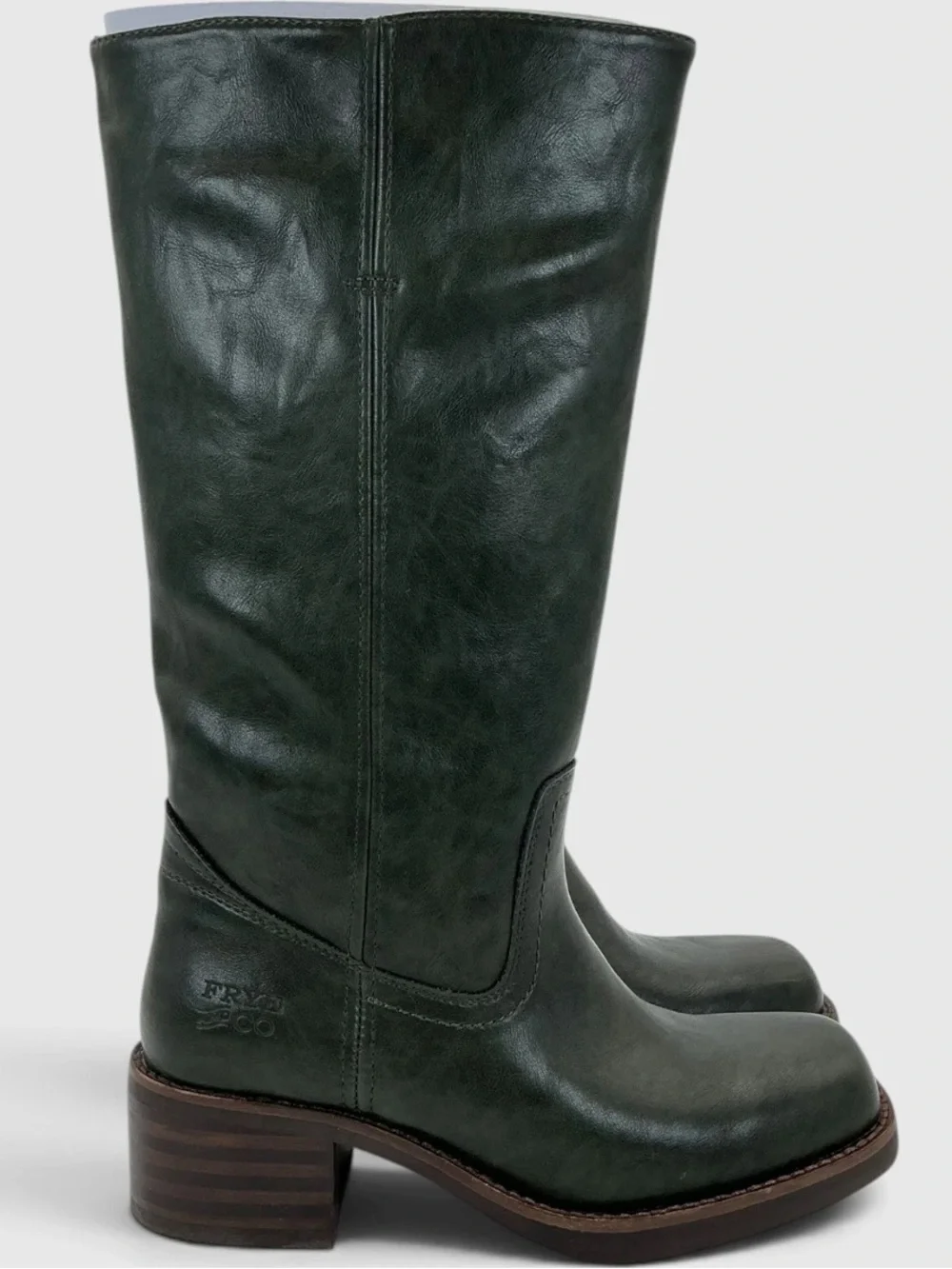 Frye Campus 14L Dark Green Real Leather Knee High Pull On Tall Fall Chunky Boots